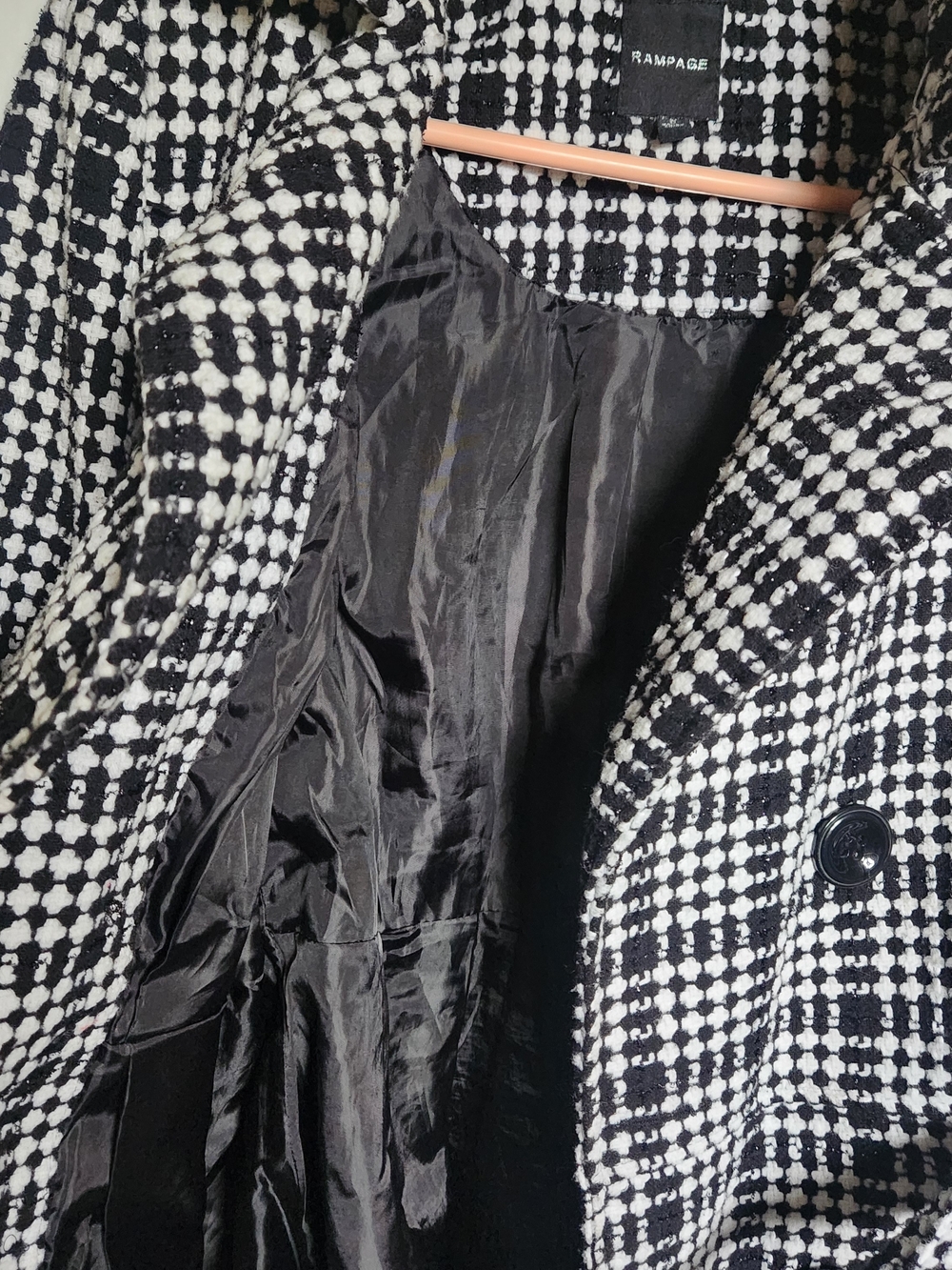 Black & White Houndstooth Plaid Tie-Waist Coat Rampage Women's Coat Size Small - Picture 6 of 13